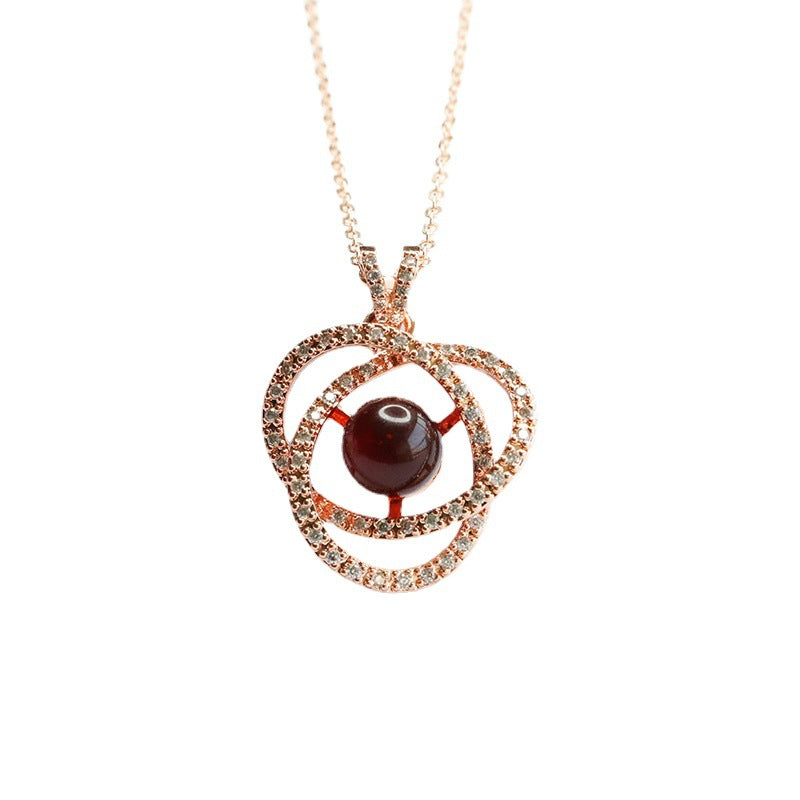 Rose Gold Pendant Necklace with Beeswax Amber