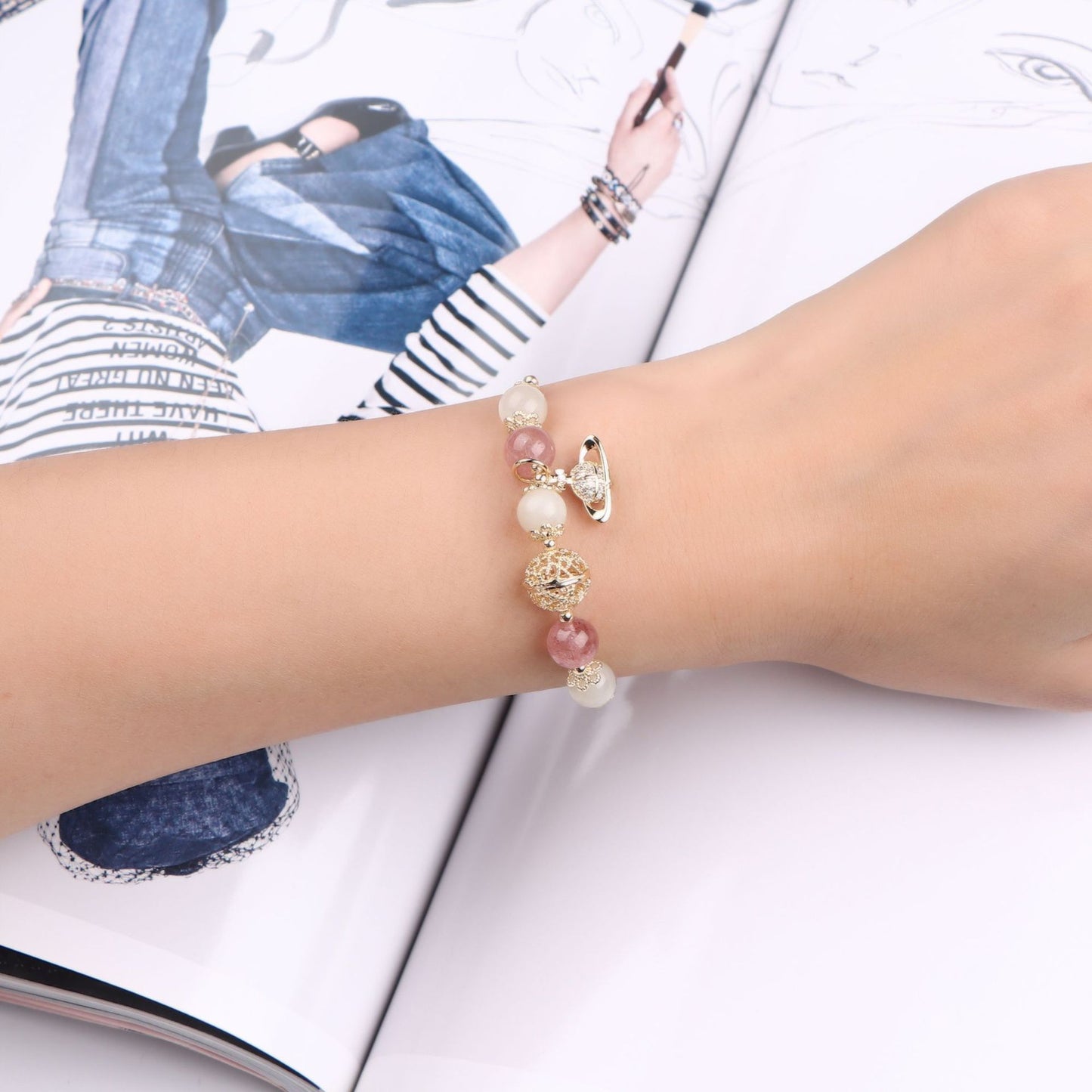 Fortune's Favor Sterling Silver Strawberry Crystal Bracelet