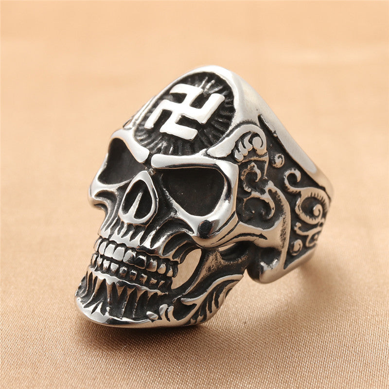 Titanium Steel Skull Ring for Men - Retro Freemason-Inspired Jewelry Accessory