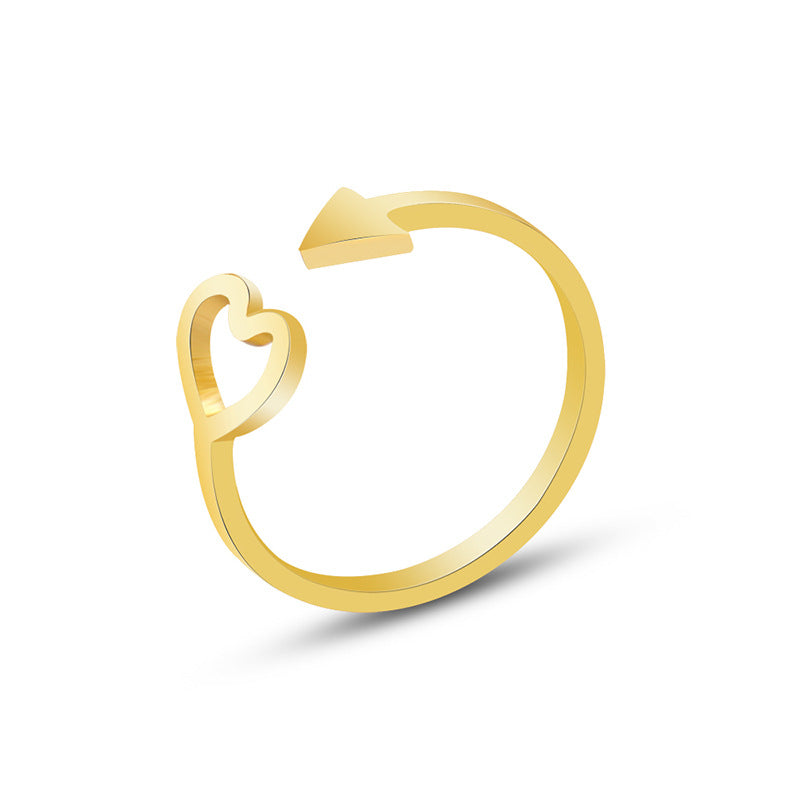 Golden Arrow Heart Ring: Adjustable Titanium Steel Jewelry