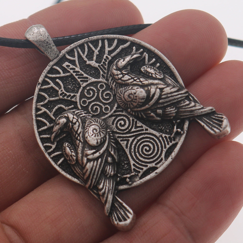 Viking Crow World Tree Necklace - Men's European & American Jewelry Piece