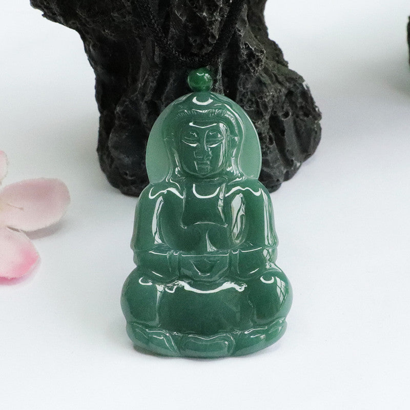 Elegant Green Jade Guanyin Pendant Crafted in Sterling Silver