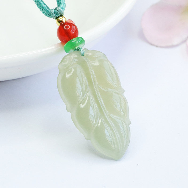 Jewelry Necklace Featuring Ice Green Leaf Hetian Jade