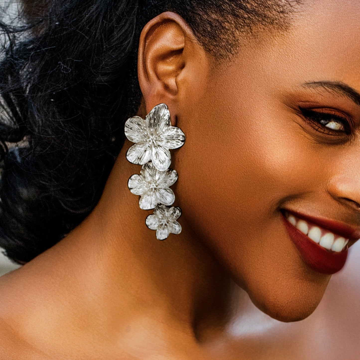 Statement Earrings with Sterling Silver Needles, Punk Rhinestones, and Floral Pearl Accents