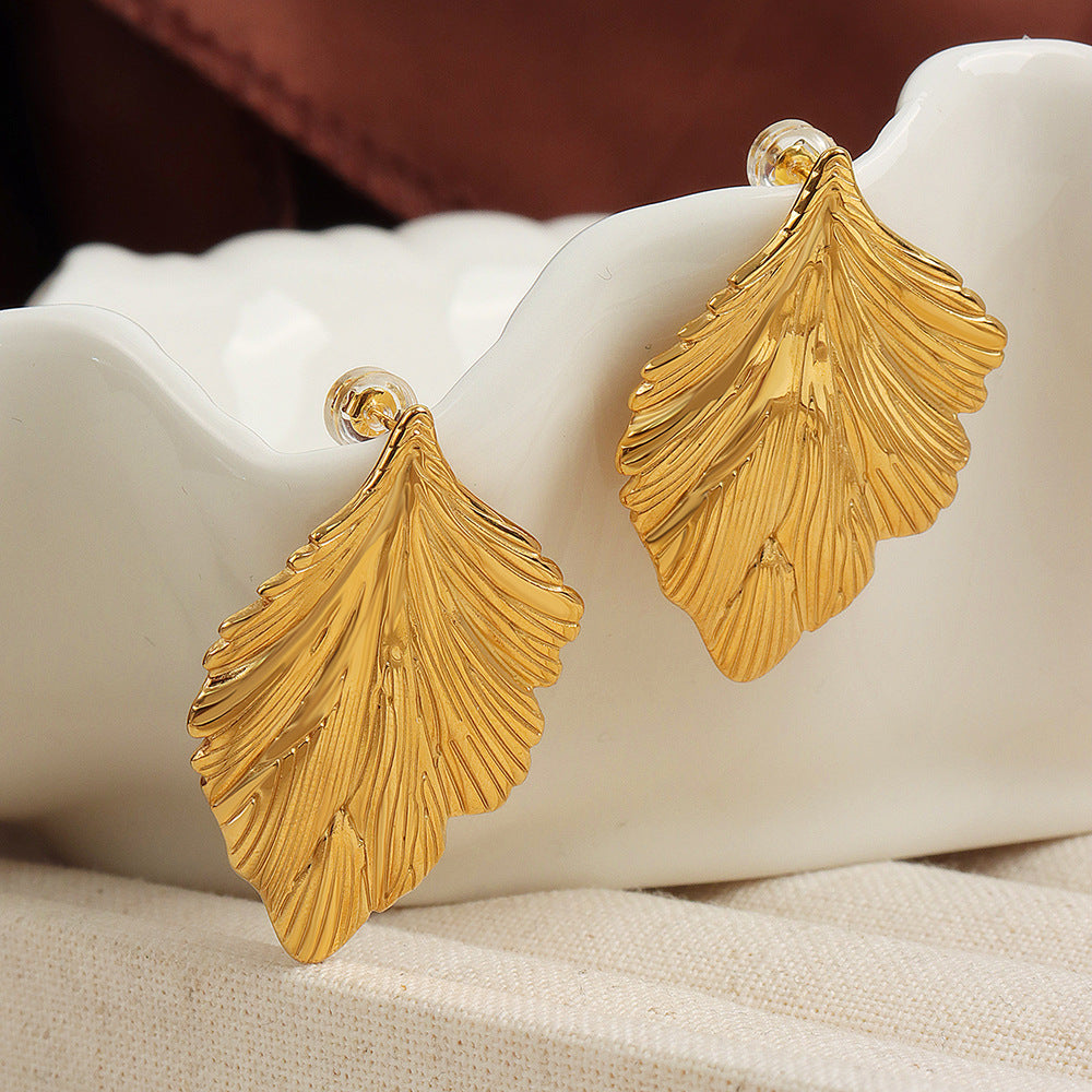 Unique Leaf Textured Titanium Steel Earrings Jewelry from Planderful Collection