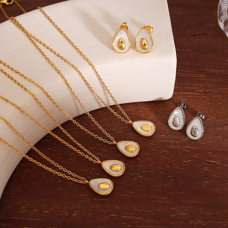 Avocado Egg Shape Necklace Earrings Set with Korean Charm