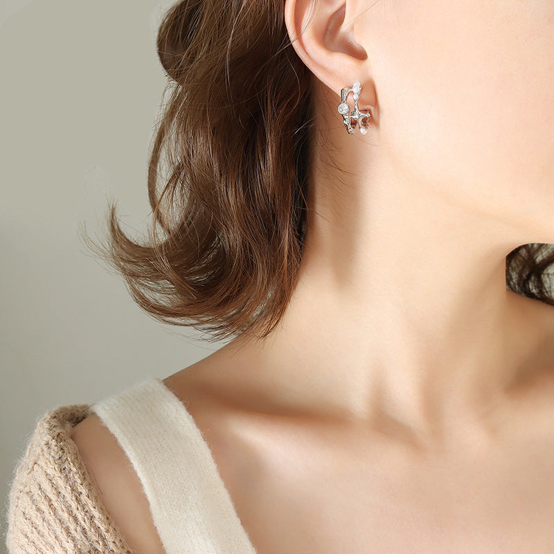 French Vintage Style Copper Earrings with Zircon and Pearl Detailing