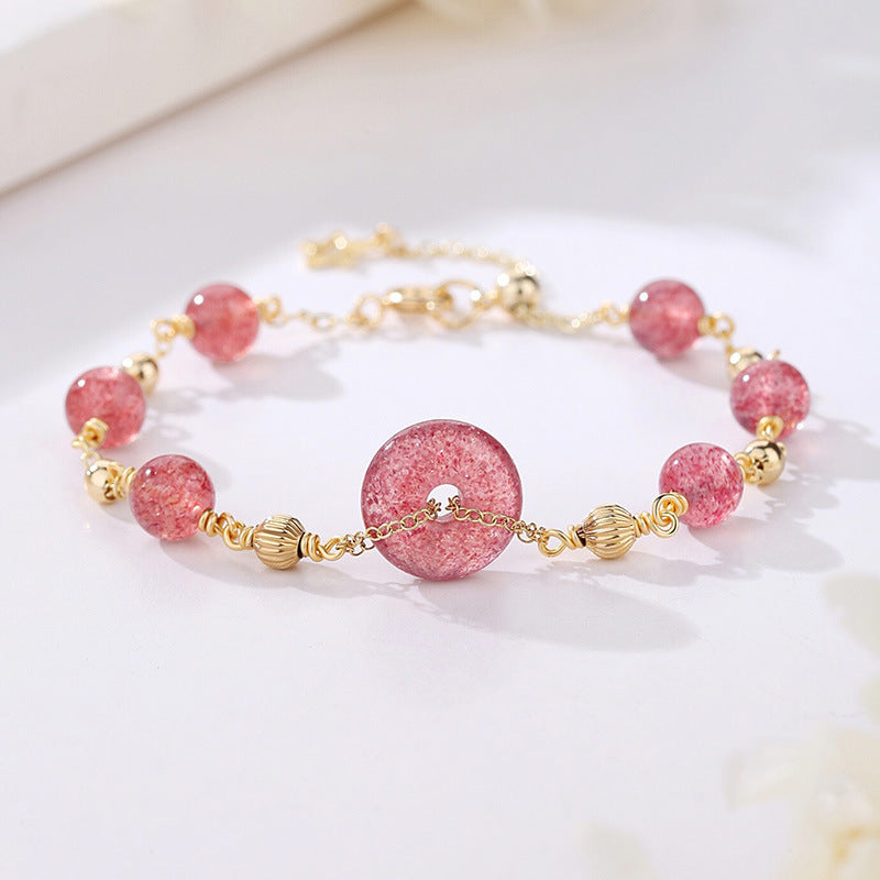 Strawberry Crystal Bracelet with Sterling Silver Safe Buckle