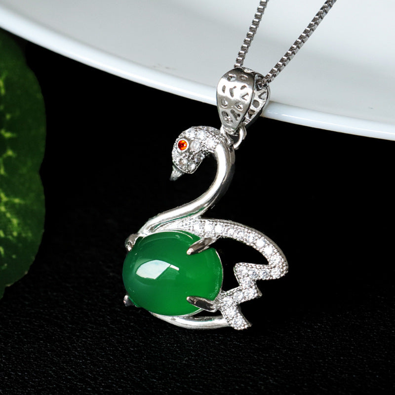 Swan Pendant Jewelry with Green Chalcedony and Zircon