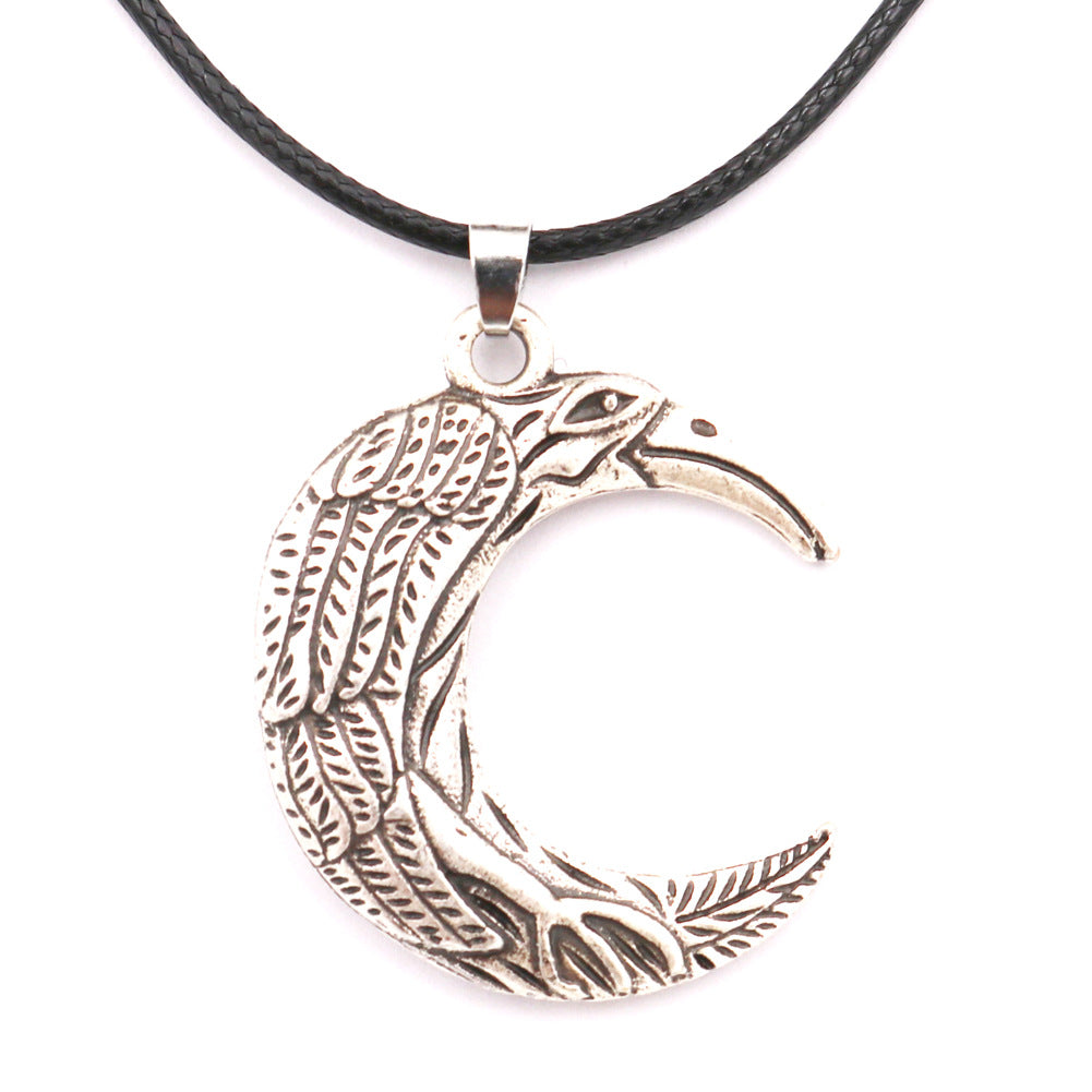 Mystic Crow Metal Necklace with Celtic Moon Pendant - Men's Nordic Talisman