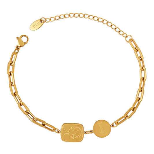 Charming 18k Gold-Plated Titanium Steel Bracelet with Handmade Boy Pendant