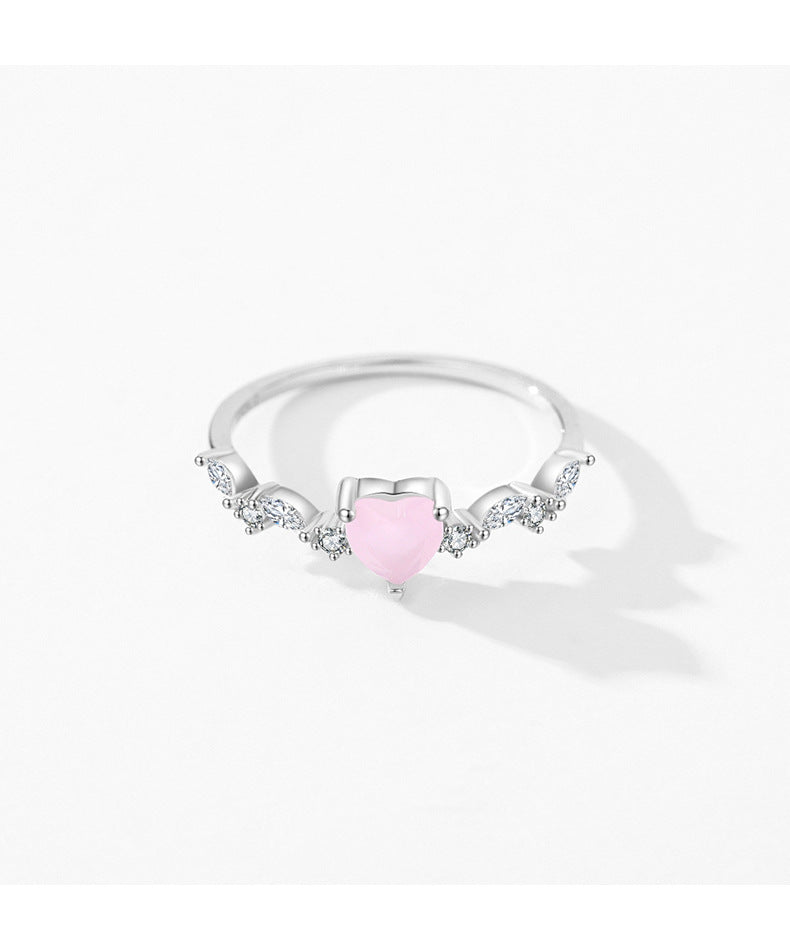 Sterling Silver Heart Ring with Pink Crystal - Cute and Sweet Women's Fashion Ring