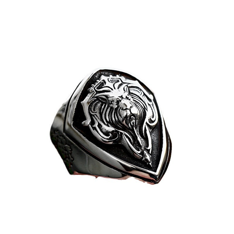 Retro Stainless Steel Lion Head Ring for Men - European and American Style Titanium Steel Hand Jewelry