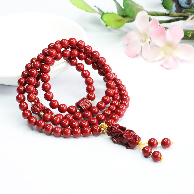 Purple Cinnabar Stone Bracelet with Pixiu and Long Chain