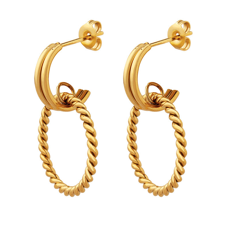 Golden Twist Titanium Plated C-Ring Earrings - Korean Jewelry from Planderful