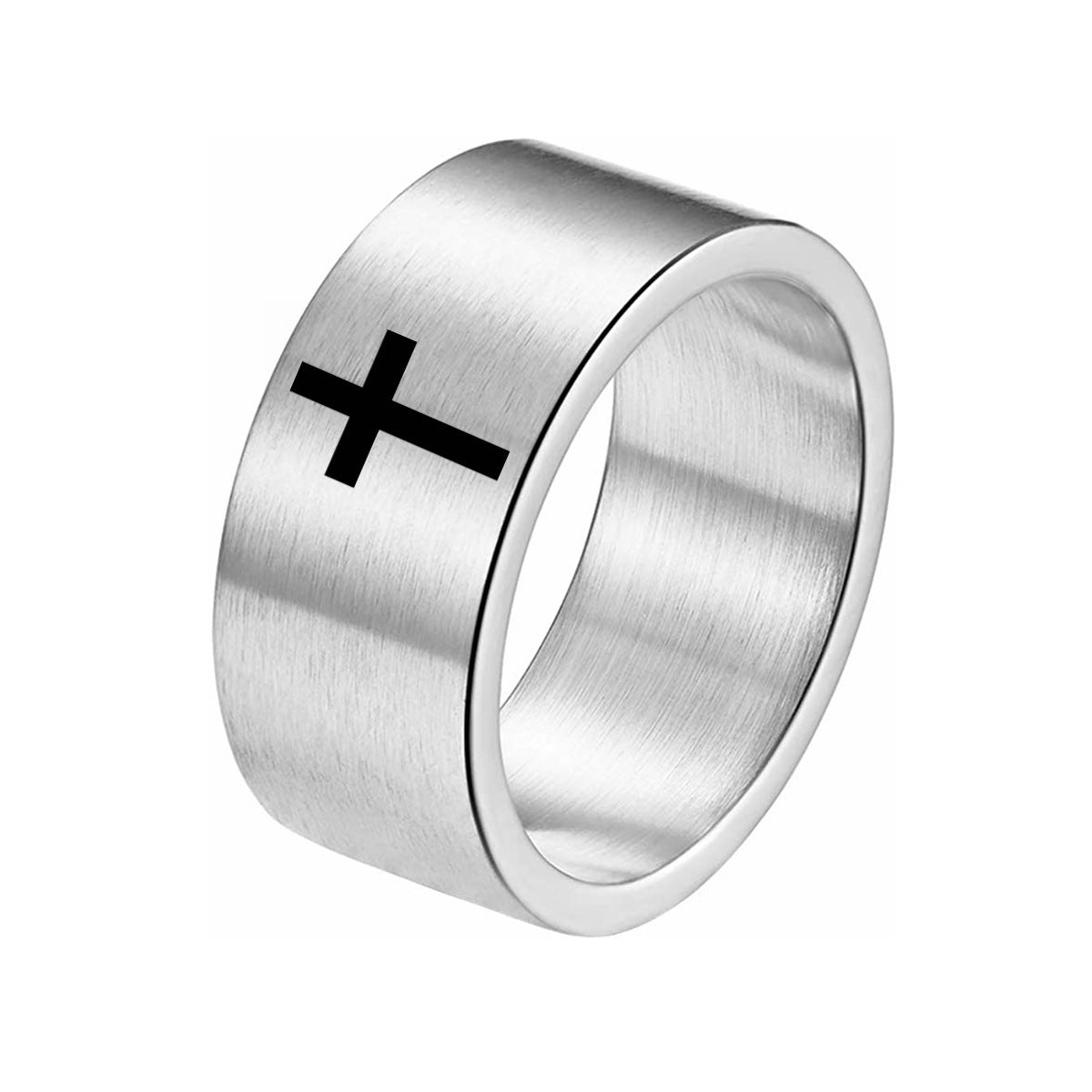 European American Titanium Steel Men's Cross Ring with Sand Face Brush Finish