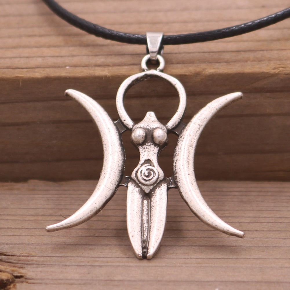 Mystical Moon Goddess Fertility Necklace - Vintage Silver Pendant for Men