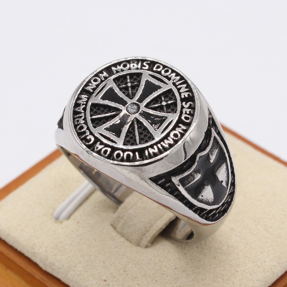 Crusader Cross Round Titanium Steel Ring for Men