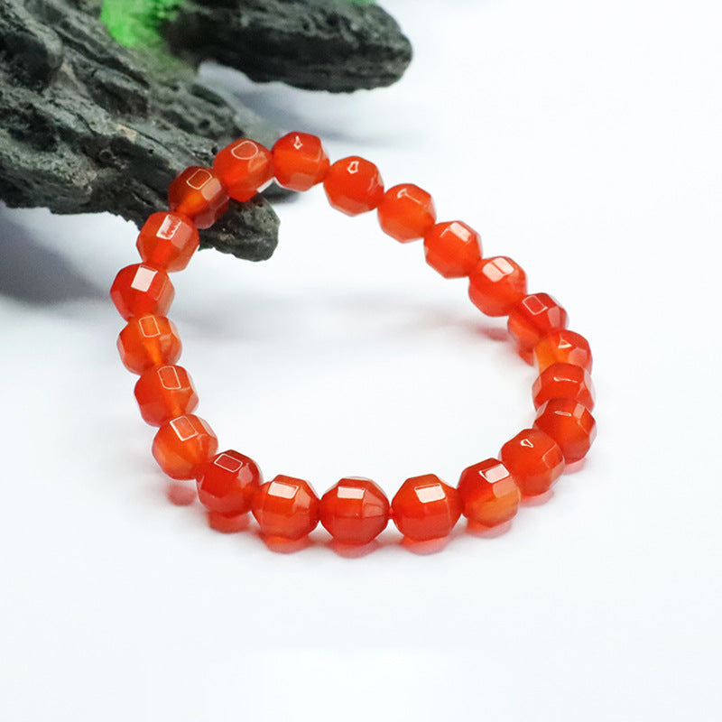 Red Agate Bracelet with Sterling Silver Cut Surface