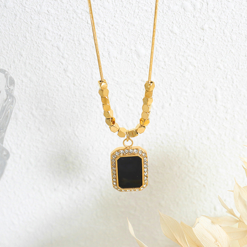 Elegant Black Square Zircon Pendant Necklace - Chic Geometric Design