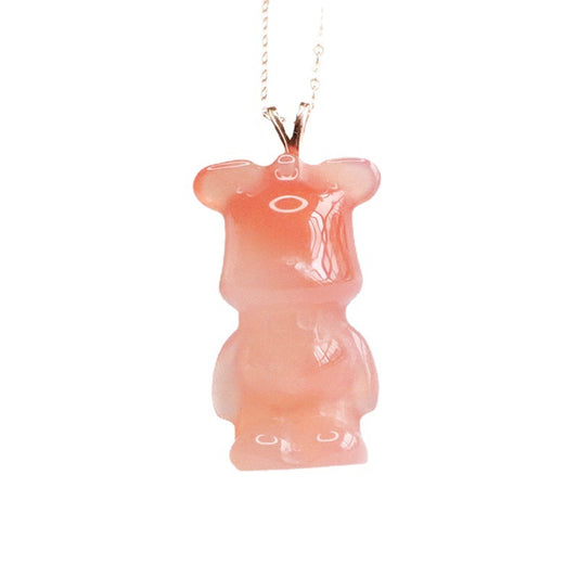 Rose Gold Necklace with Sterling Silver Agate Bear Pendant