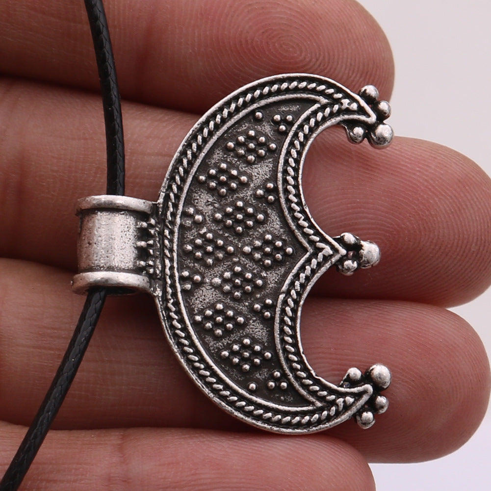 Viking Odin Retro Silver Moon Metal Pendant Necklace - European American Men's Jewelry