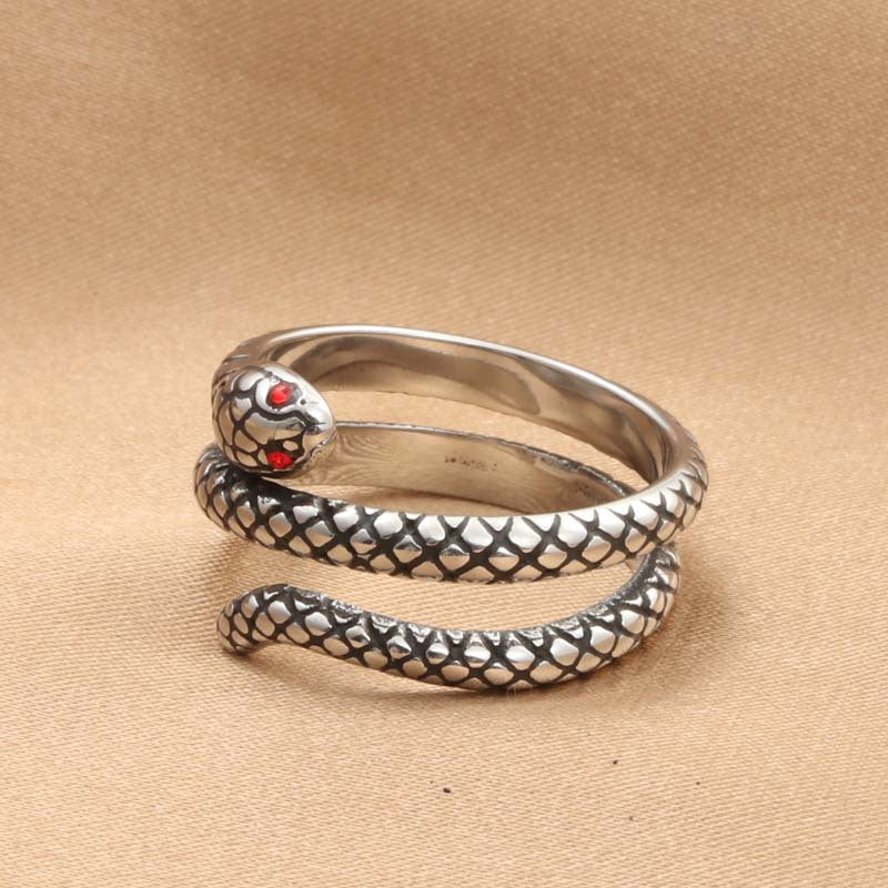 Retro Red Eye Snake Ring for Men - Titanium Steel Jewelry from Manufacturer