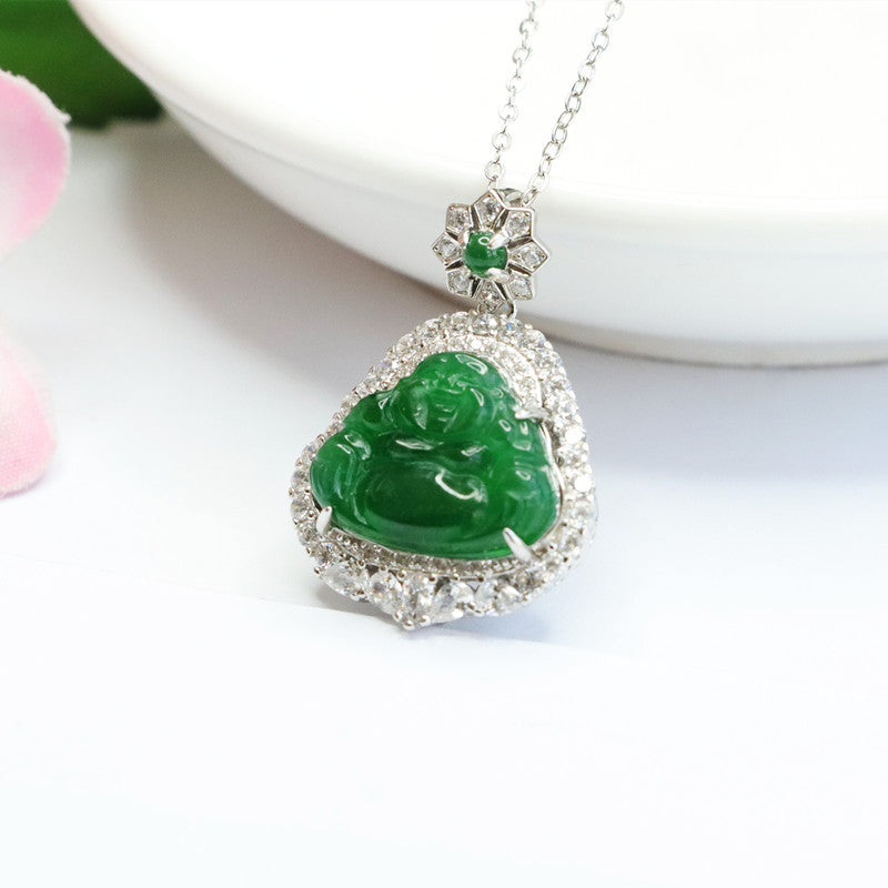 Ice Green Buddha Jade Necklace with Zircon Star Accents