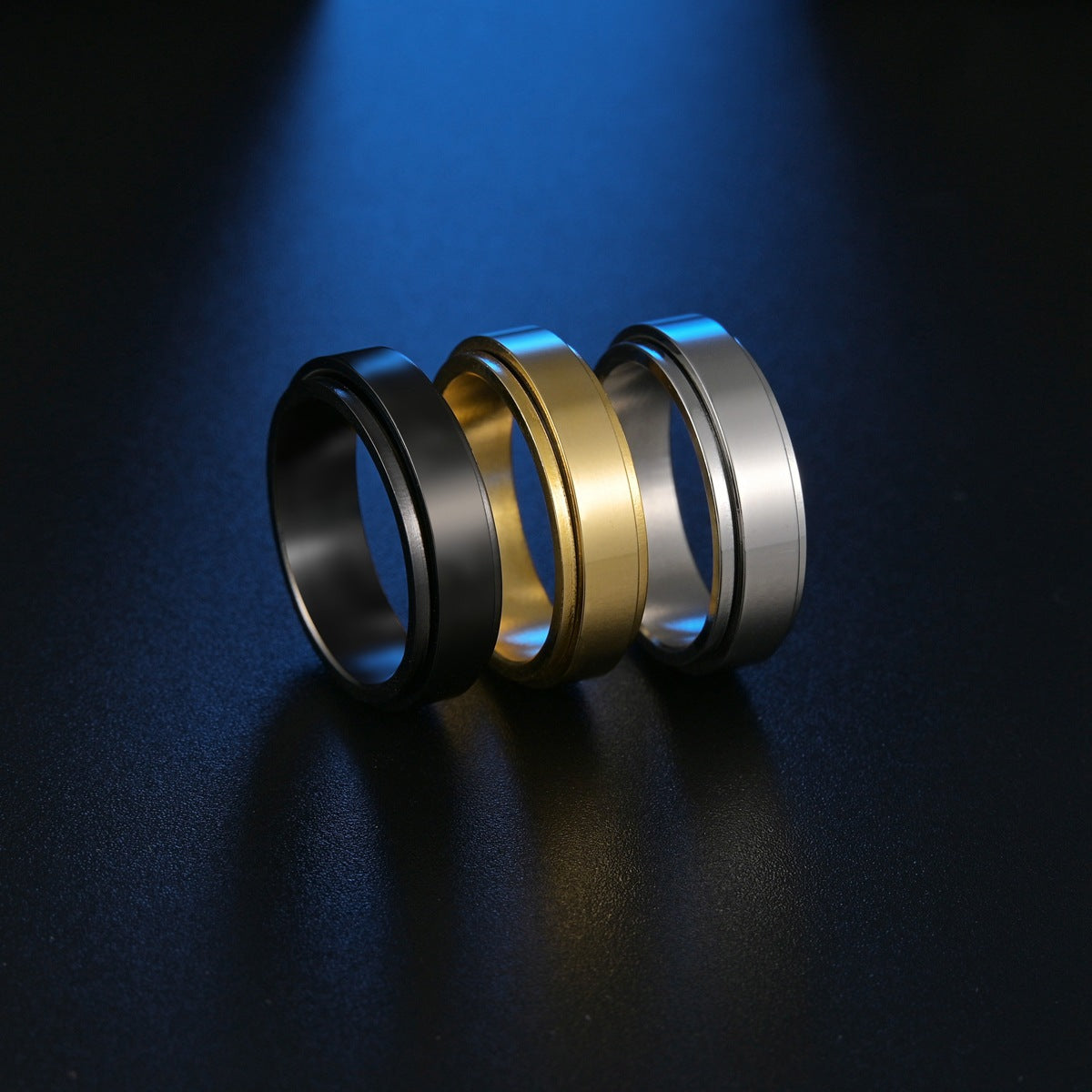 Titanium Plated Gold Men's Rotating Ring - US Size 6-13 Jewelry for Men