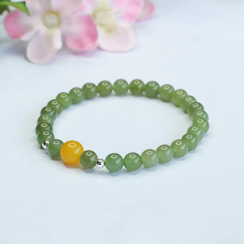 Fortune's Favor Sterling Silver Jade and Honey Wax Bracelet