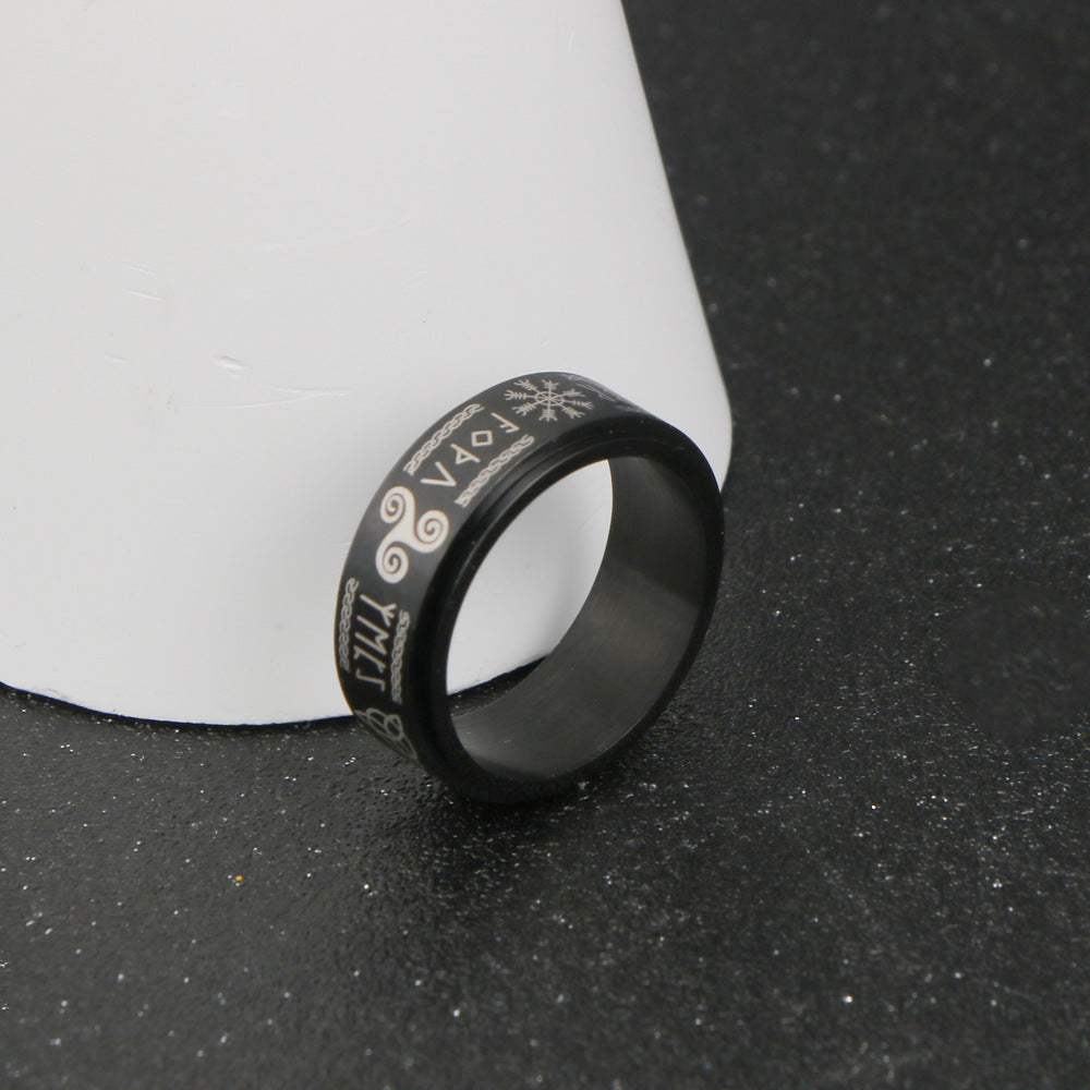 Viking-Inspired Nordic Rune Men's Ring in Tri-Color Titanium Steel