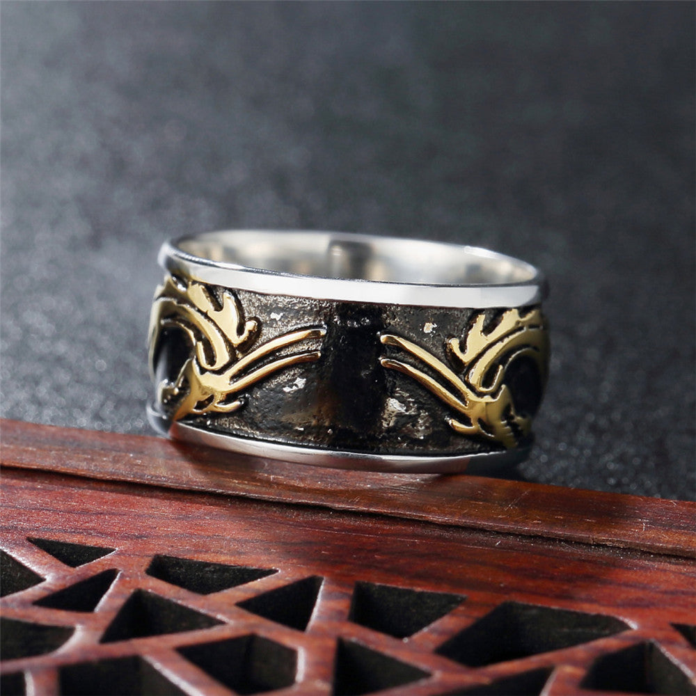 Chinese Dragon Pattern Relief Titanium Steel Ring for Men