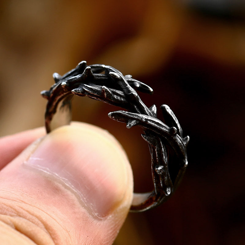 Trendy Titanium Steel Branch Ring for Men - Unique Hip Hop-Inspired Jewelry Piece