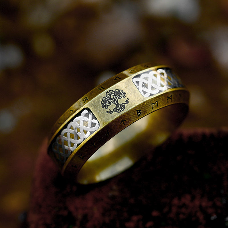 Nordic Viking Titanium Steel Ring with Retro Tree of Life Design for Men