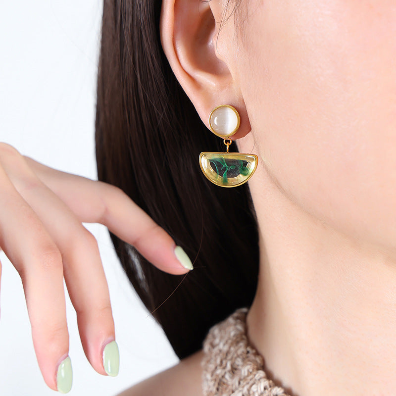 Elegant Opal Resin Earrings with Gold-Plated Details