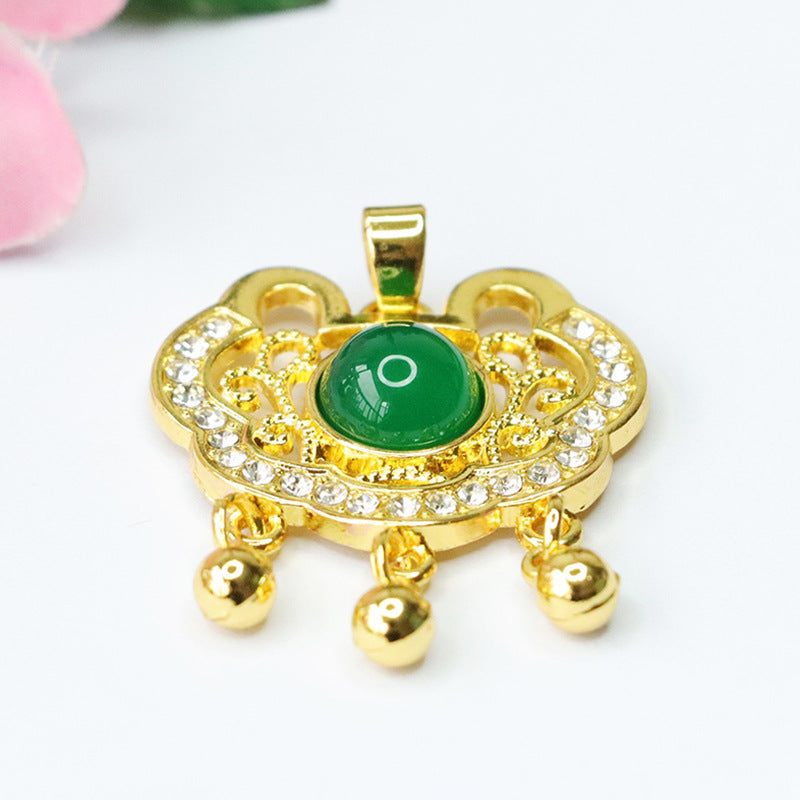 Green Ruyi Agate and Zircon Pendant