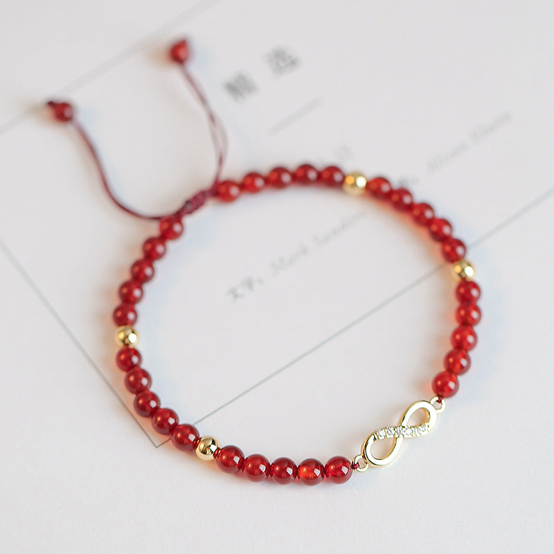 Elegant Handcrafted Natural Red Agate Bead Bracelet with Sterling Silver Accents