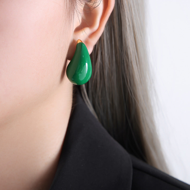 Elegant Titanium Steel Earrings with Dripping Oil Detail and Retro Cold Wind Design