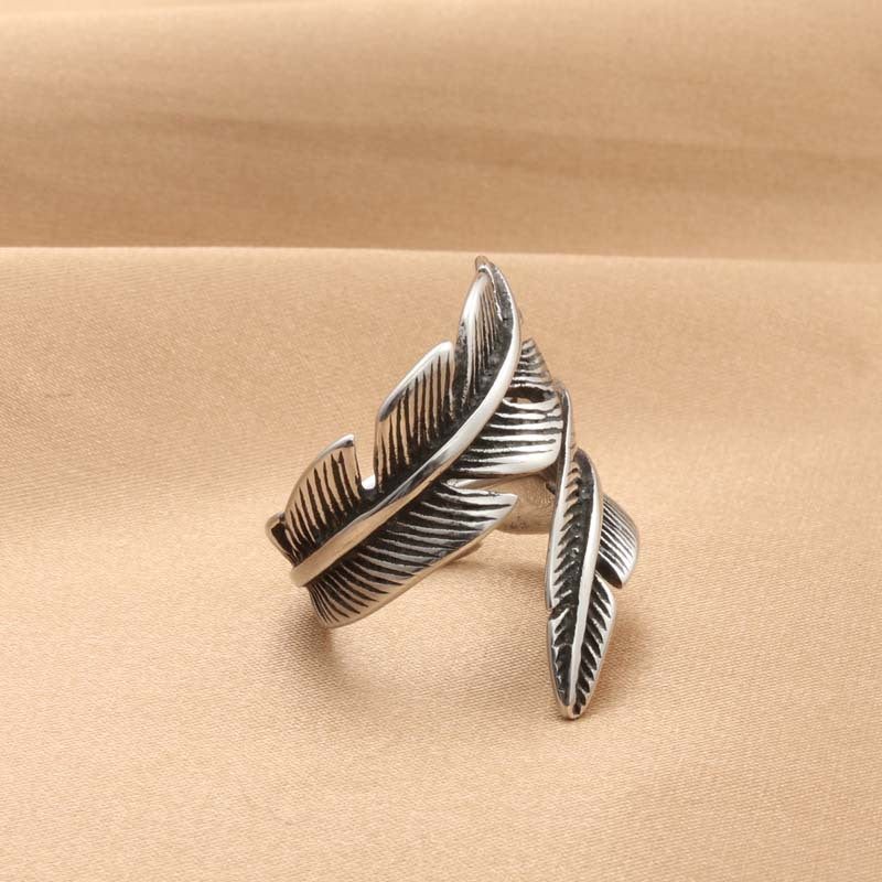 Titanium Steel Wing Ring for Men - Retro Trendy Animal Feather Design Jewelry