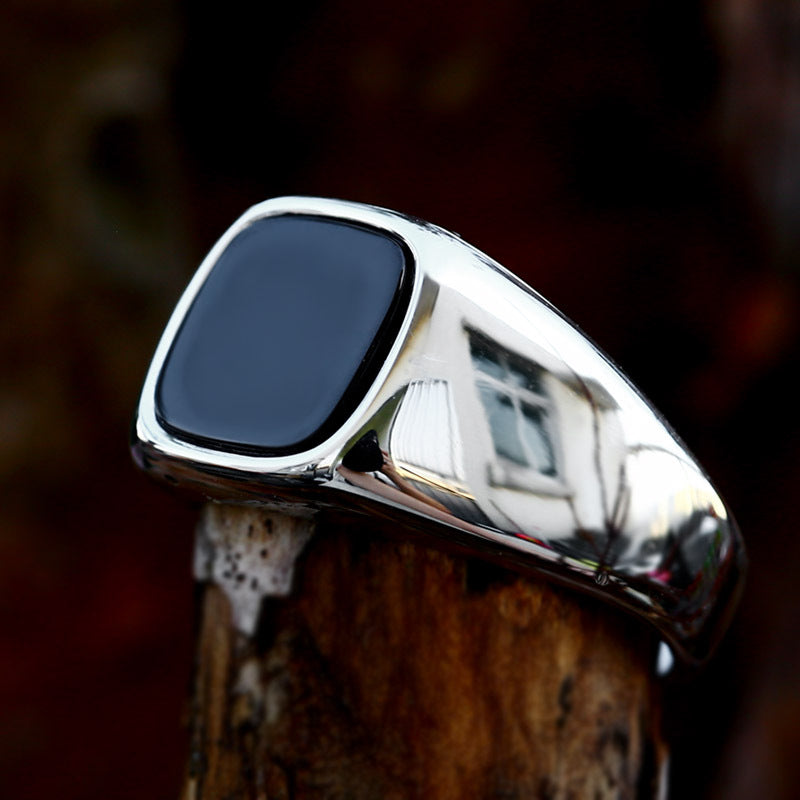 Personalized Glossy Titanium Steel Square Ring for Men - Modern Fashion Statement