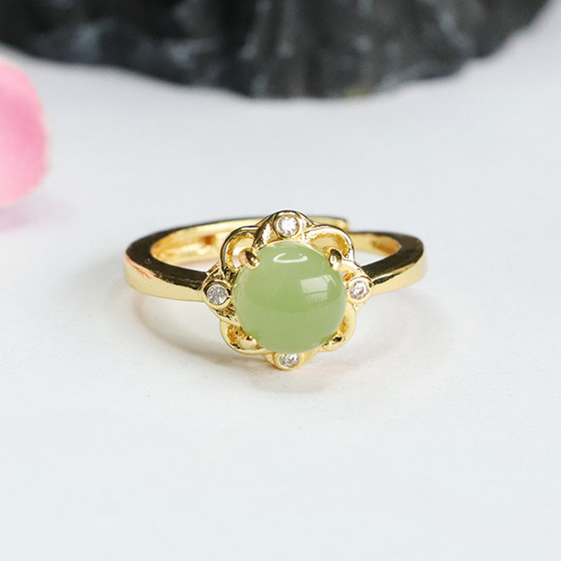 Elegant Jade and Zircon Petal Ring Set