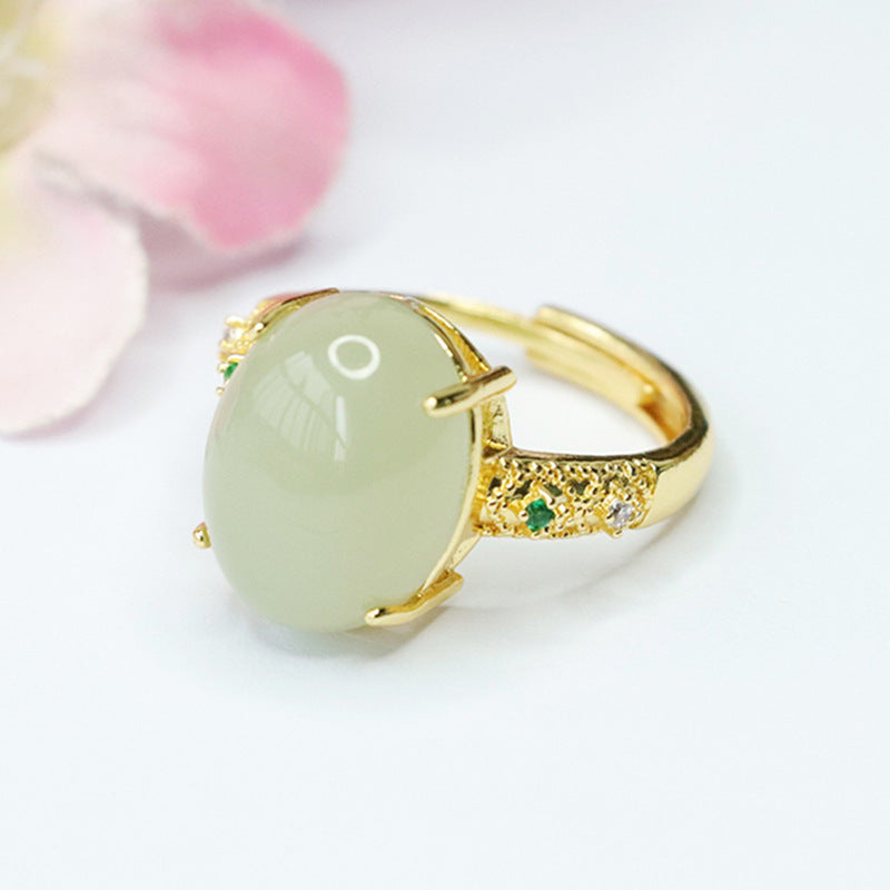 Planderful Collection Pigeon Eggs Hetian Jade Ring: Sterling Silver and Jade Jewelry