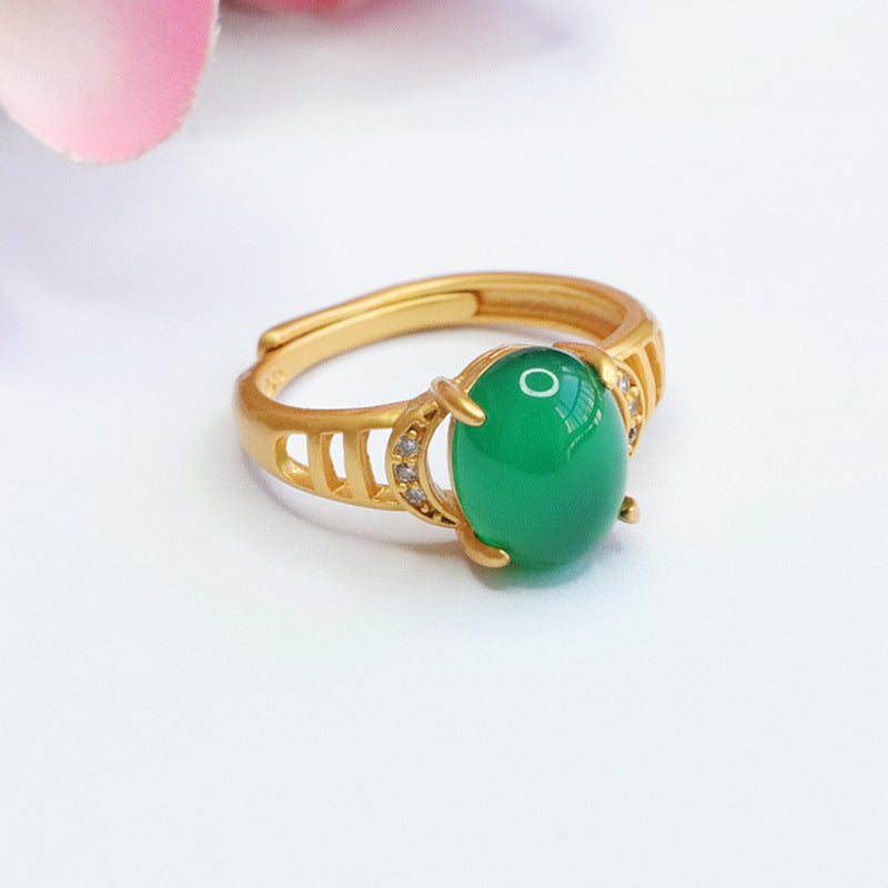 Green Chalcedony Fortune's Favor Hollow Ring