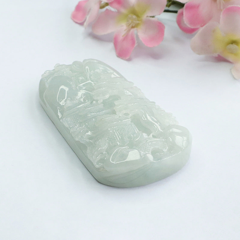 High-tech Fine Carved A Grade Myanmar Jade Pendant Landscape by Planderful Collection