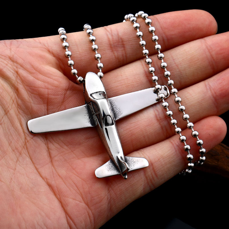 Wholesale Retro Aircraft-Shaped Pendant in Titanium Steel for Men