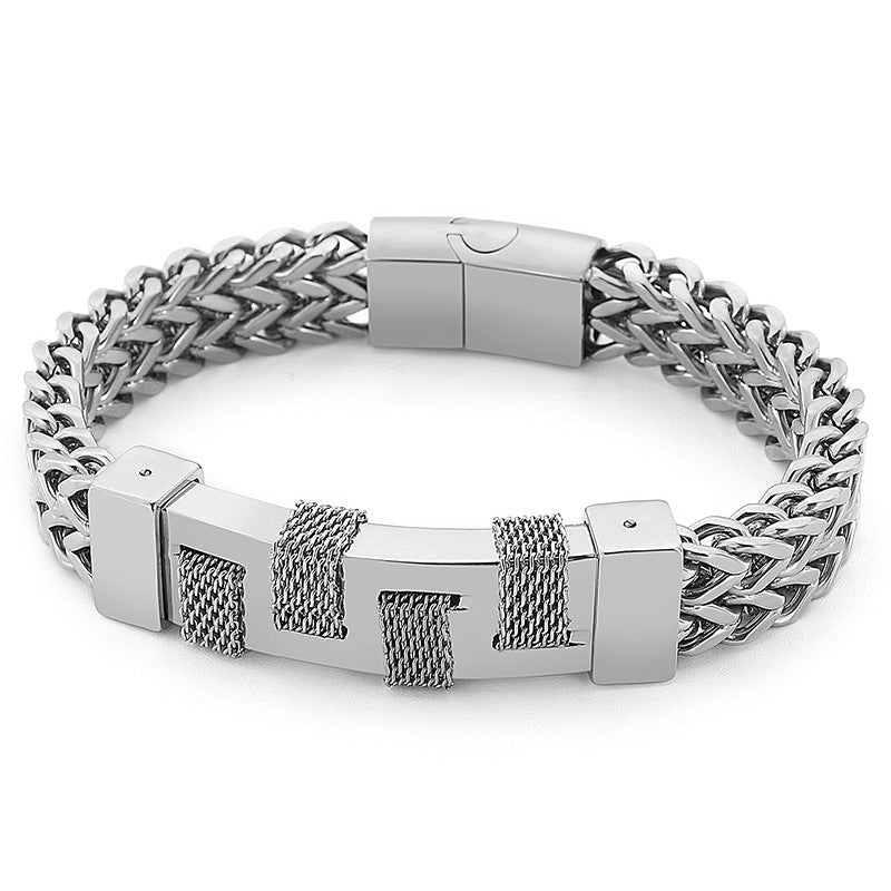 Urban Edge Men's Titanium Steel Bracelet: Curved Woven Design for Creative Street Fashion