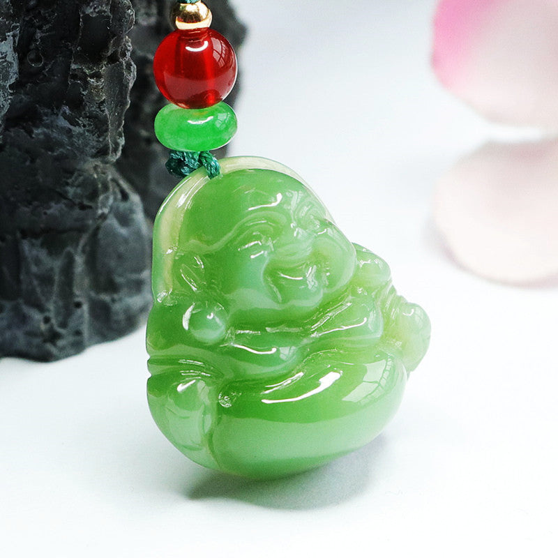 Buddha Pendant in Apple Green Jade with Sterling Silver Material