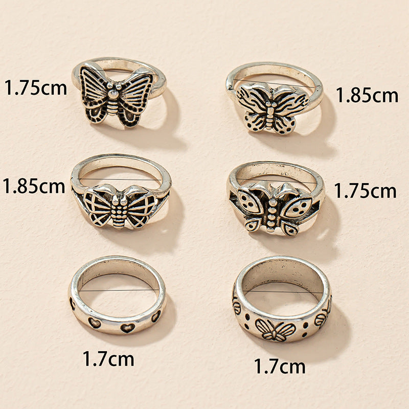 European American Style Vienna Verve Butterfly 6-Piece Ring Set in Retro Fashion