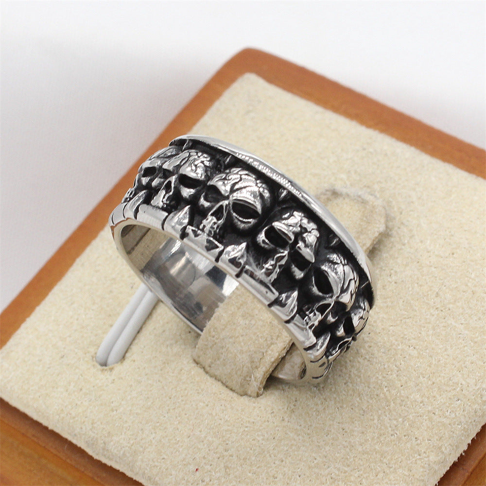 Personalized Vintage Skull Titanium Steel Ring for Men - European and American Style