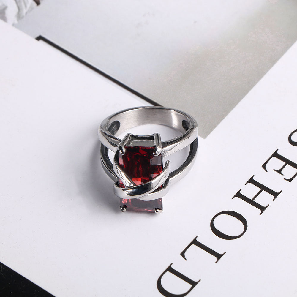 Fashionable Stainless Steel Cross Ring with Ruby for Women - Wholesale Available